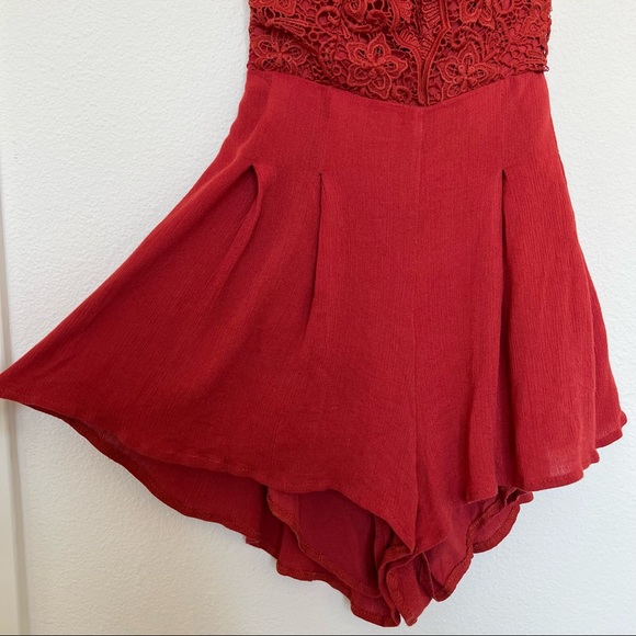 Star Spangled Rust Red Backless Lace Romper - Picture 4 of 8